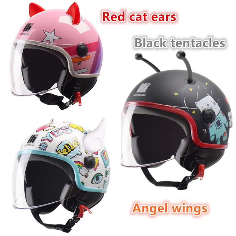 

Мотоциклетные шлемы YEMA для родителей и детей, милые кошачьи ушки для детей, детские электрические безопасные велосипедные шлемы, детская шапка 48-54 см