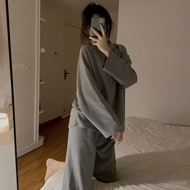 Autumn Pajamas Set O-Neck Sleepwear For Women Elastic Simple Pyjama Women's Fashion Soft Homewear Clothes Big Size