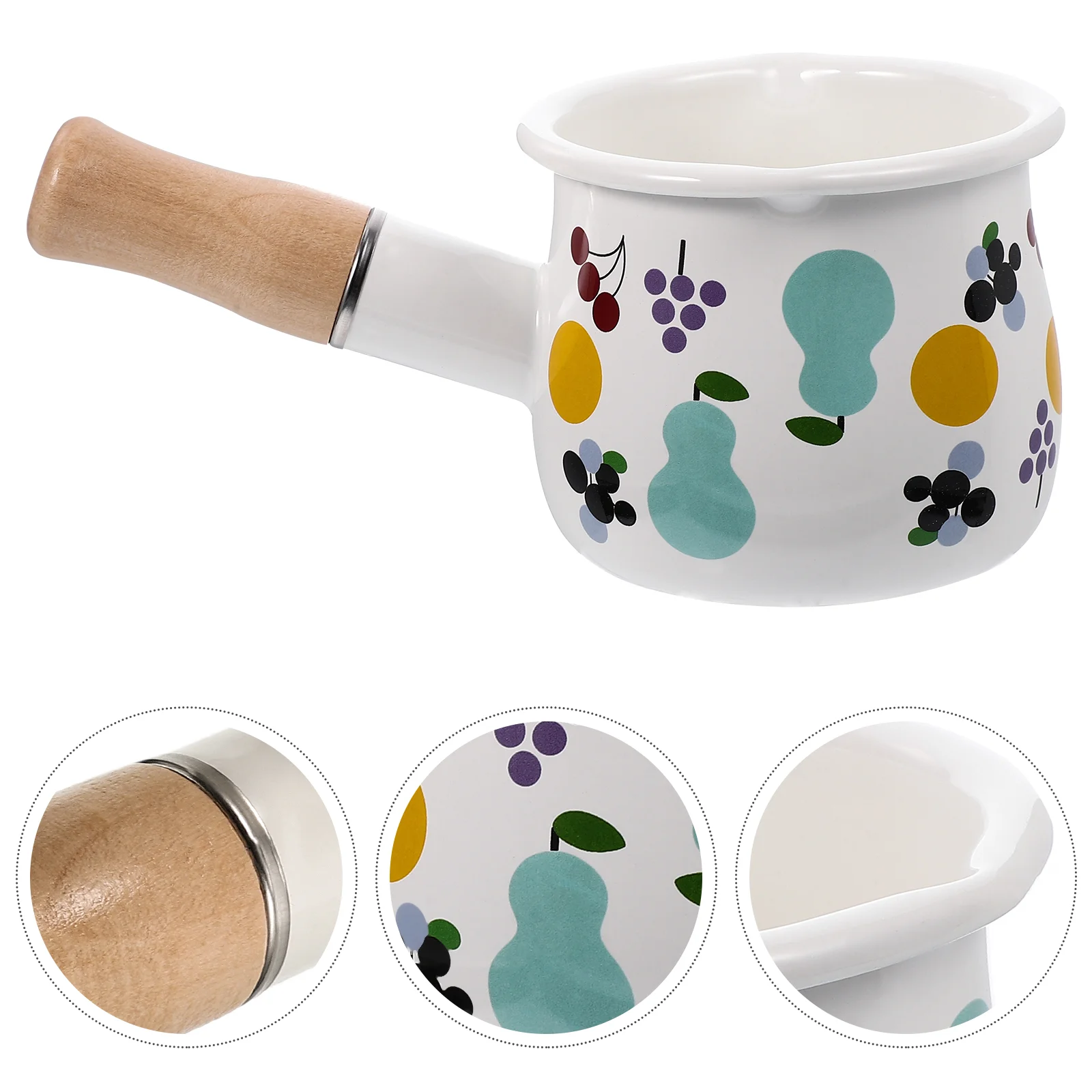 

Enamel Milk Pot Mini Pan Small Anti-scald Handled Wood Baby Assist Food Japanese Style Kitchen Enamelware Kitchenware Pans