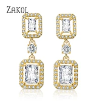 zakol trendy high quality cubic zirconia square dangle earrings for women wedding dinner casual birthday gift jewelry ep2367