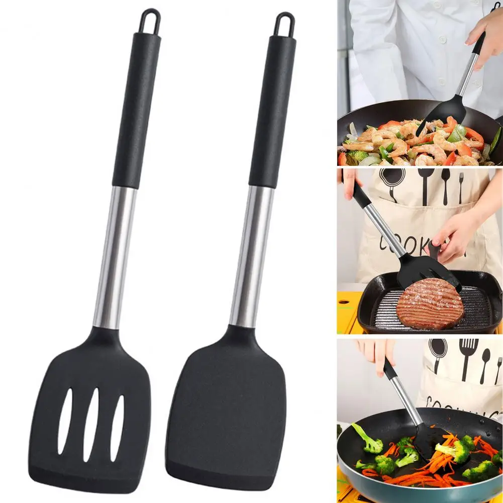

2Pcs Silicone Cooking Spatulas Non Stick Heat Resistant Cooking Turner Kitchen Utensil Silicone Slotted Turner Kitchen Accessory