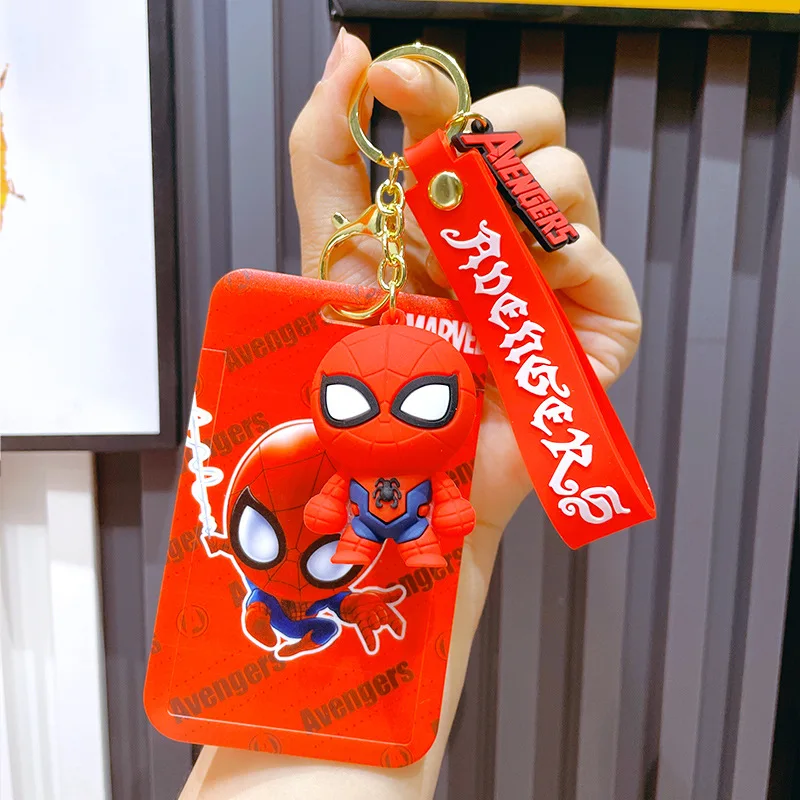 

Disney spider man Card Cover Keychain super hero iron man hulk Kids Key Lanyard ID Bus Card Bag Keyring Accessories Friends Gift