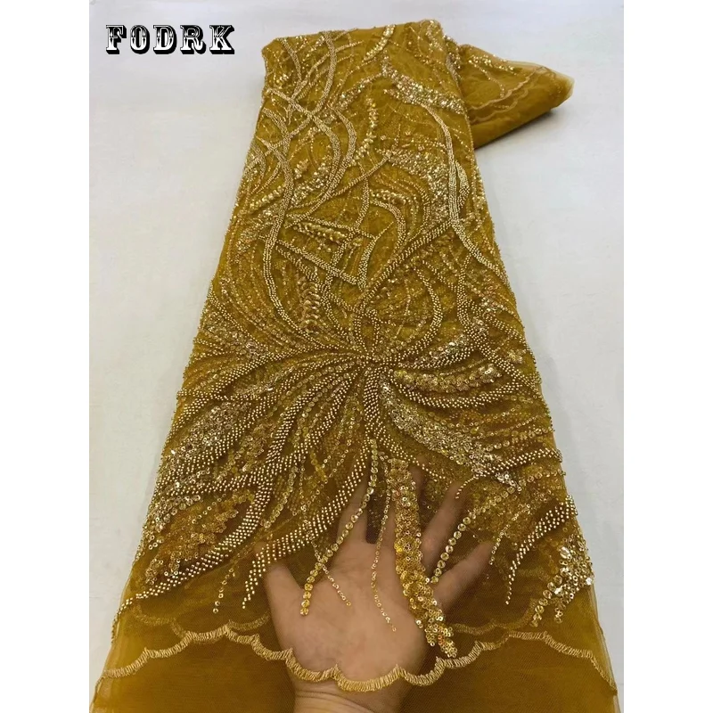 

Роскошная африканская кружевная ткань с блестками и бисером, нигерийская Свадебная вышивка для невесты, французское Тюлевое Шитье