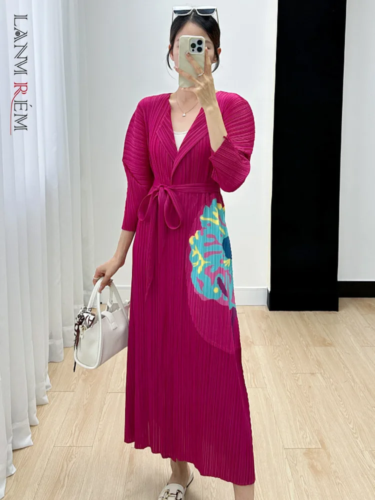 

Женское плиссированное платье LANMREM, элегантное платье с длинными рукавами и поясом, одежда высокого качества, новинка 2023, 32A528