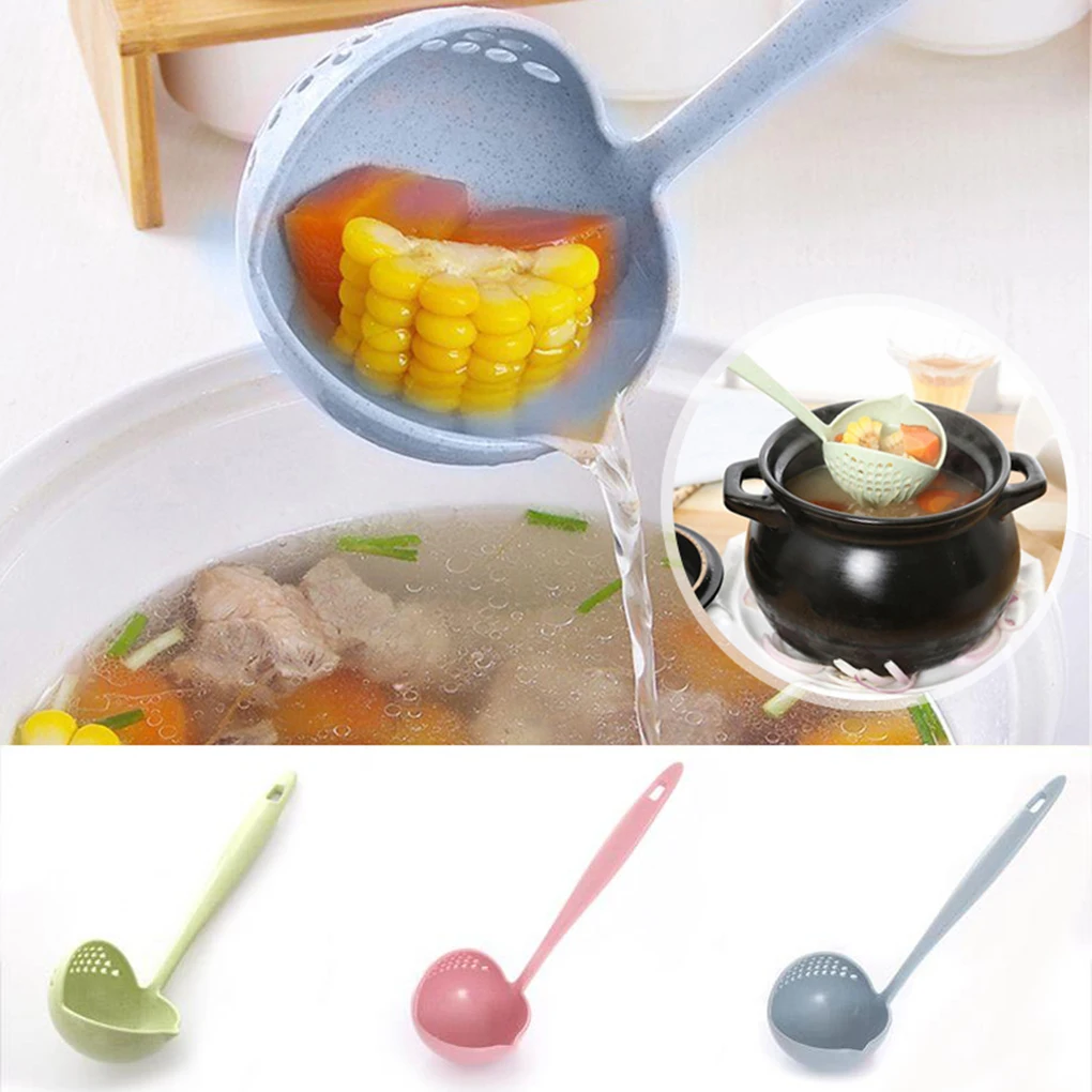 

2 In 1 Long Handle Soup Spoon Home Strainer Cooking Colander Kitchen Scoop Plastic Ladle Tableware