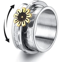 stainless steel anxiety rings for women vintage daisy sunflower spinner rings rotatable anti stress fidget spinner ring jewelry