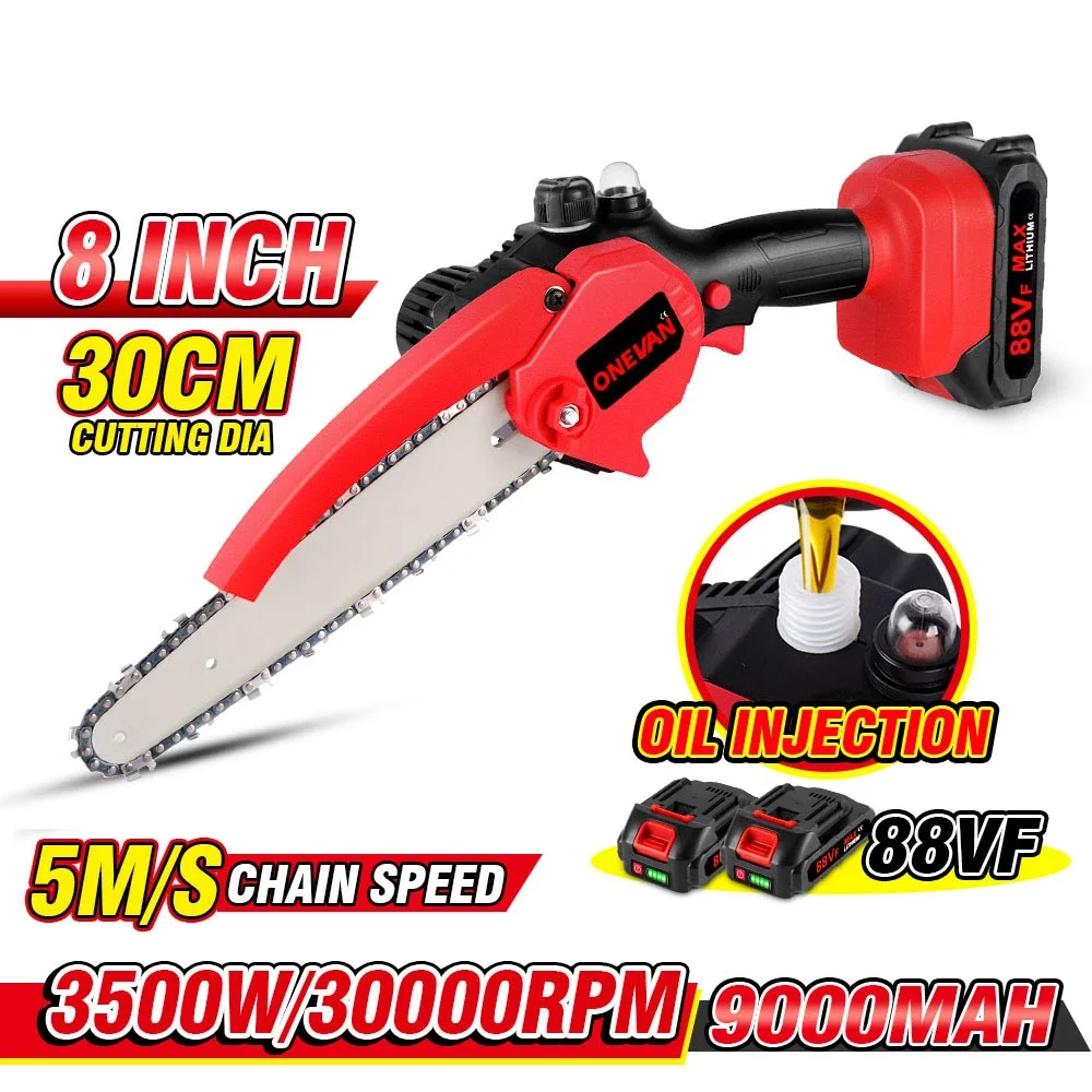 3500W 8 Inch Electric Saw Chainsaw With Oiler Rechargeable Woodworking Garden Tool For Makita 18V Battery