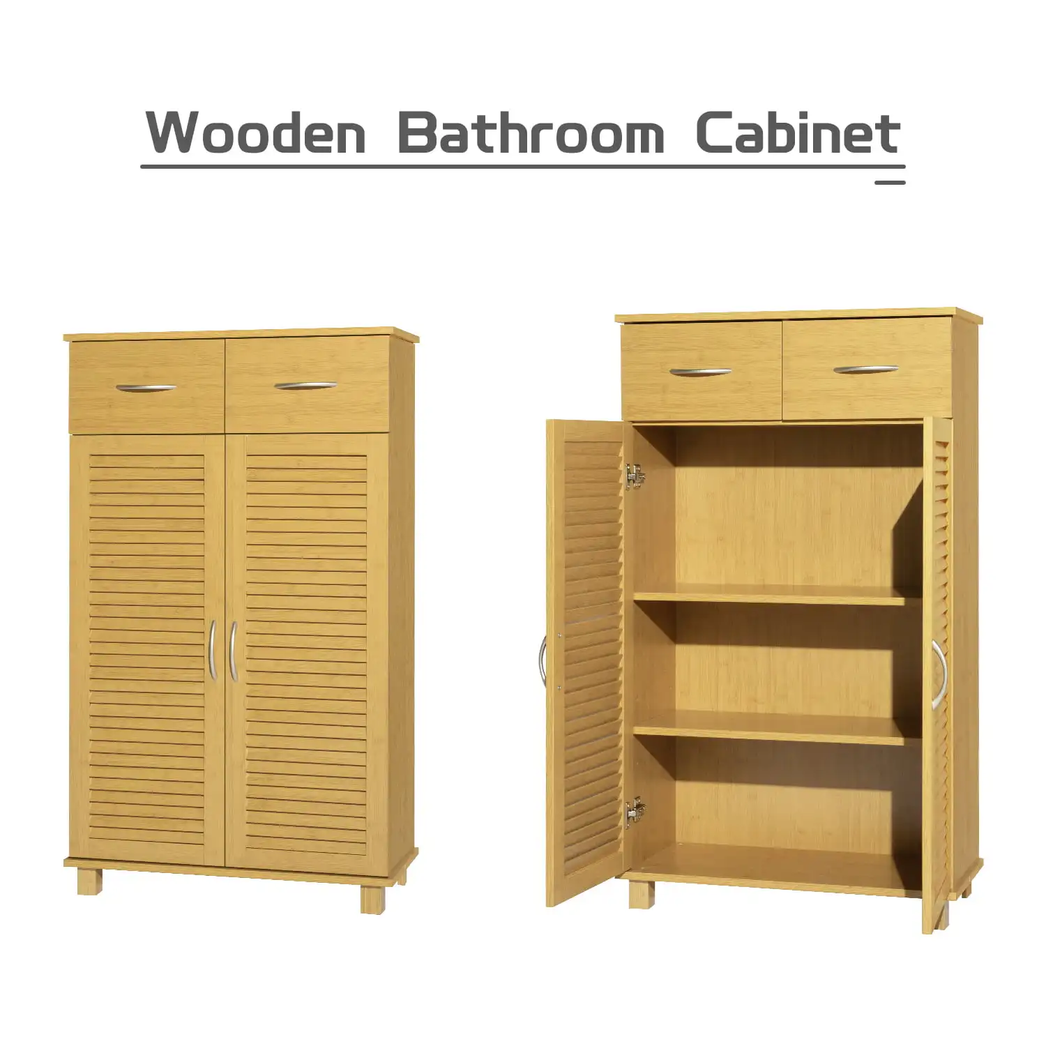 

Bathroom Tall Free Standing Storage Cabinet, Linen Floor Cabinet with Doors, Entrance Cabinet Organizer with 2 Drawers, Na