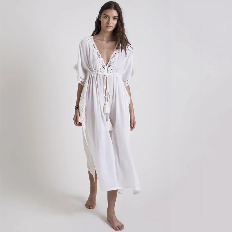 

Summer Beach Dress For Women 2022 Tunic Clothing Spell Lace Cotton Cover Up Shirt Bikini Sexy Print Bathing Suit Beachwear Swim