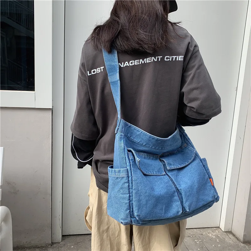 

Denim Women Bag 2023 New Eco Reusable Ladies Handbags Canvas Shopping Travel Shoulder Bags Unisex Jeans Crossbody Bag Shoppers