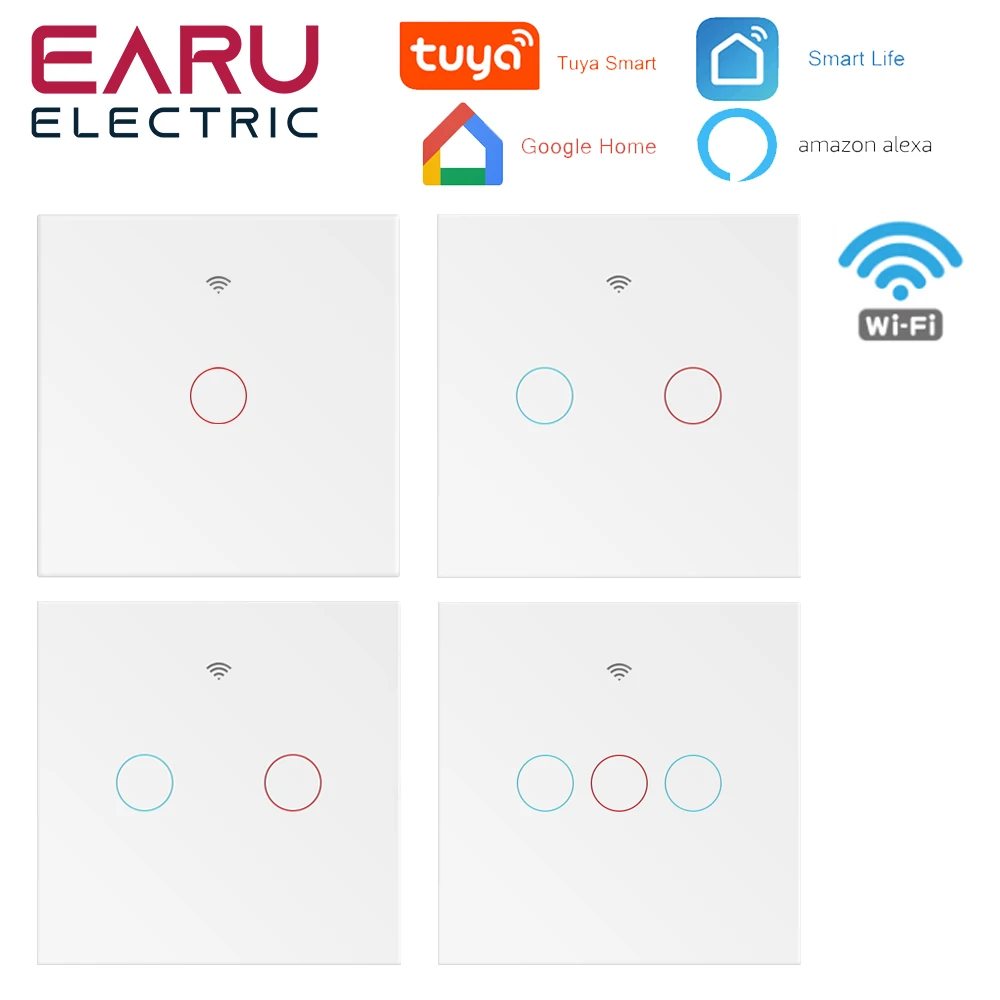 

EU Tuya WiFi Smart Wall Switch with Glass Panel Sensor Smart Light Touch Switch with No Neutral Wire White for Google Home