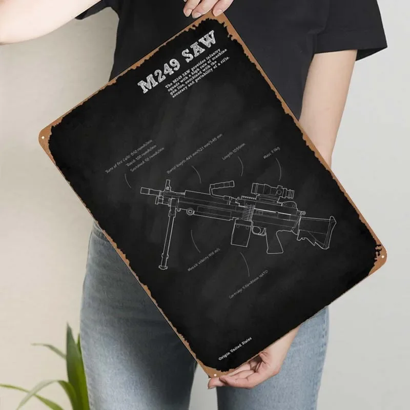 M249 пила-пулемет схема металлический плакат украшение Настенный декор гостиная