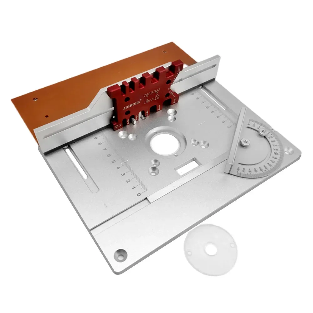

NEW2023 Aluminiowa płytka stołowa routera elektryczna frezarka do drewna z klapką w/czop podkład i wskaźnik kątowy zestaw