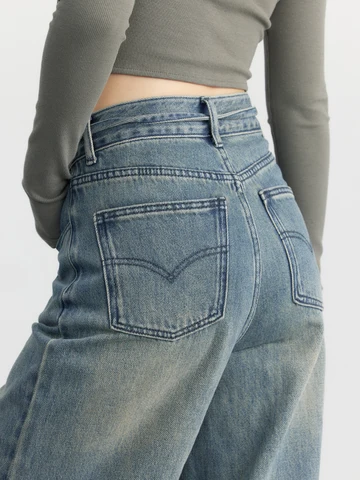 CHIC VEN Women's Jeans New High Waist Lace Up Wide Leg Denim Pants Streetwear Woman Trousers Autumn Spring 2023