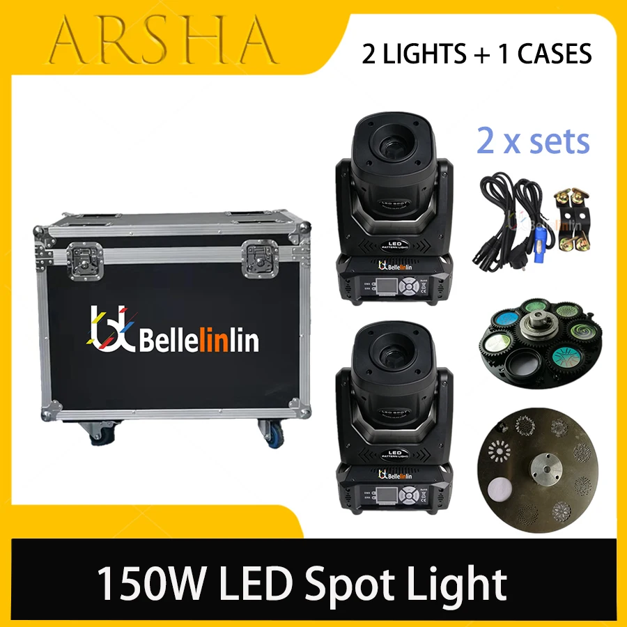 

2 PCS Beam Spot 150w LED Moving Head Light With Flight Case 2 Gobos Wheels 3 Facet Prism Dj DMX Disco Stage Effect