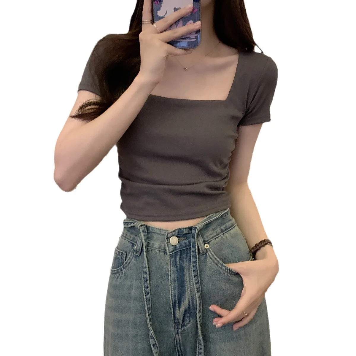 Женская футболка с глубоким V-образным вырезом в Корейском стиле