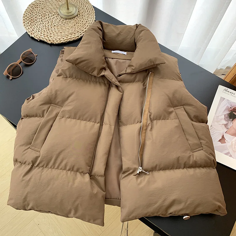 

New Solid Down Vest Women Solid Stand Collar Puffer Jacket Ladies Sleeveless Cardigan Female Winter Warm WaistCoat Hip Hop Coats