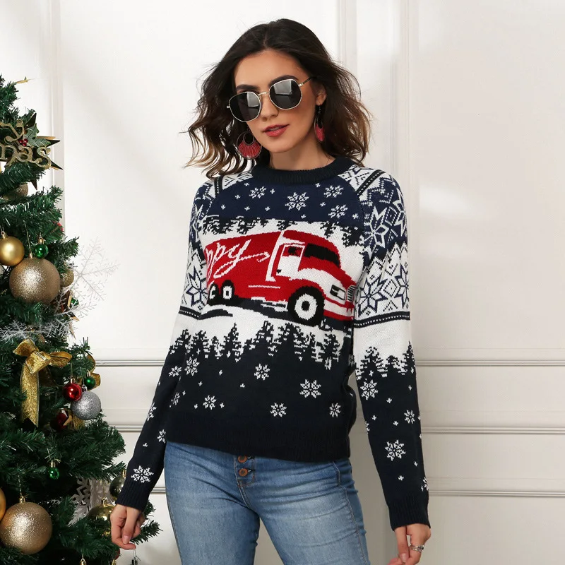 New Arrival Women Clothes Women Christmas Snowflake Women Pullover Sweater Long Sleeve Loose Jacquard Knitwear