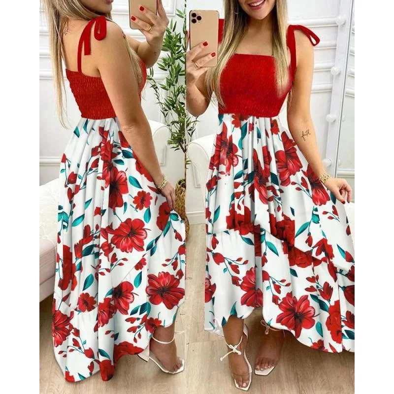 

2022 independent station Amazon new sling stitching print irregular strapless dress in large quantities in stock
