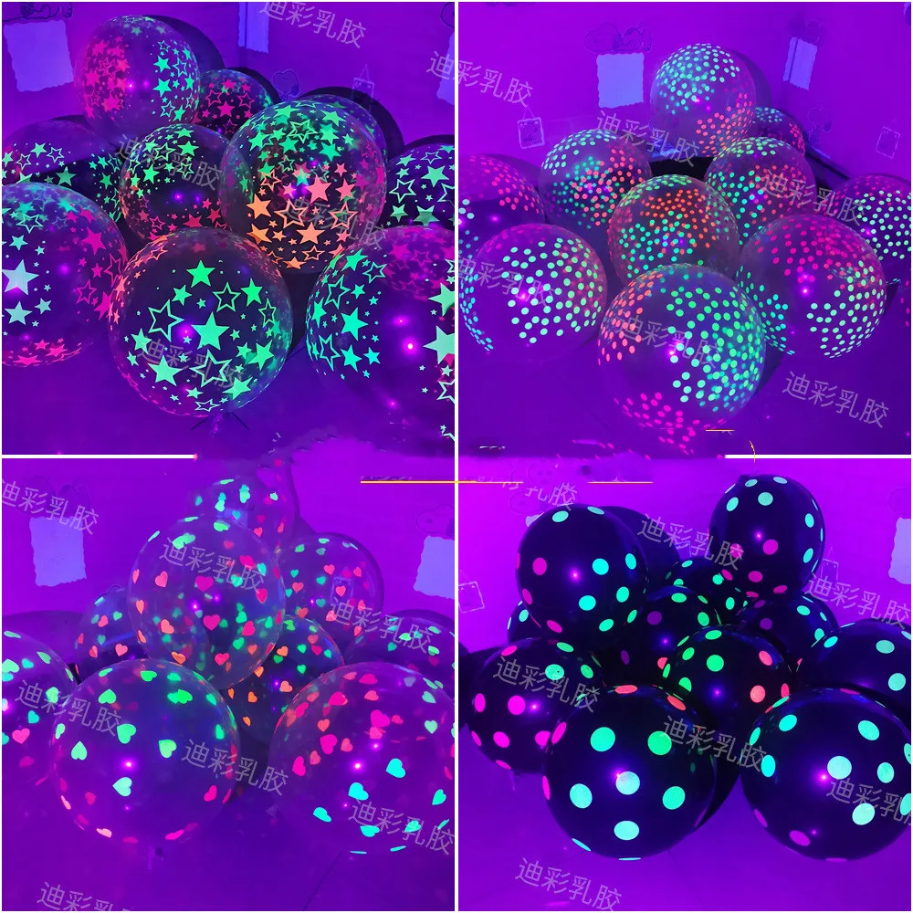 

12Inch Fluorescent Dot High Transparent Latex Balloon Set Luminous Engagement Wedding Decoration Birthday Party Bar Arrangement