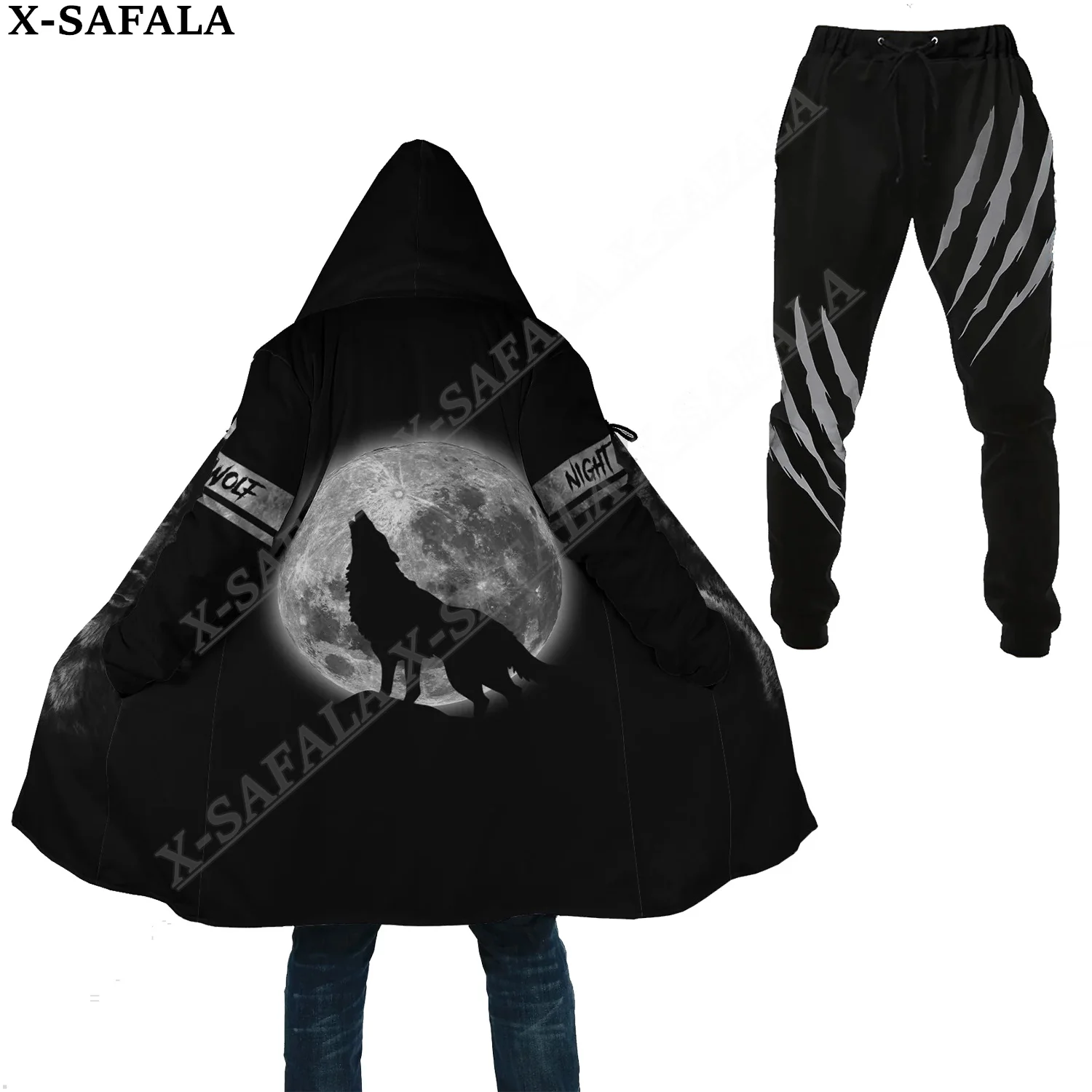 

Толстый теплый плащ с капюшоном Viking Fenri Wolf Moon, спортивные брюки, комбинированный комплект, пальто, ветрозащитные флисовые брюки унисекс Joggers-5