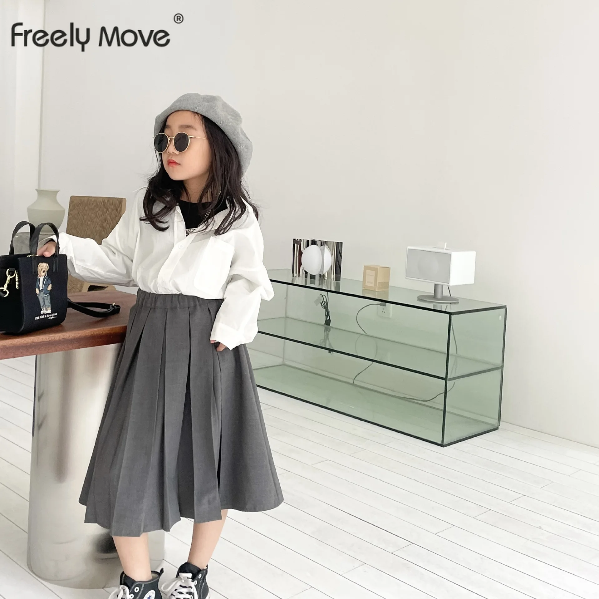 

Freely Move Girls 2022 Spring Pleated Skirt Casual Solid Children Clothing For Lovely Small Fresh Baby Girls Skirt With Shorts