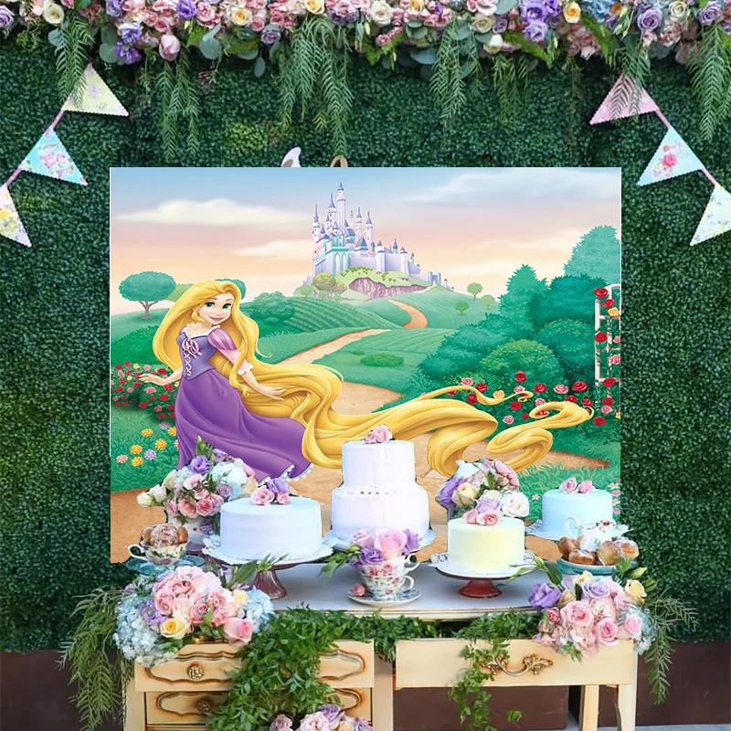 

Disney Tangled Rapunzel Backdrop Girls Princess Baby Happy Birthday Party Cartoon Decoration Photography Backgrounds Banner