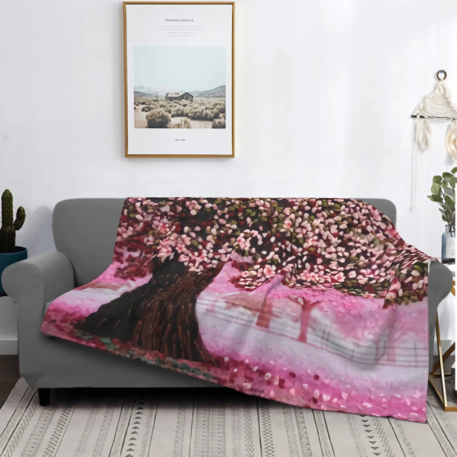 

Cartoon Cherry Blossoms Blanket for Couch Super Soft Cozy Plush Microfiber Fluffy Blanket Lightweight Warm Bedspread 80"x60"