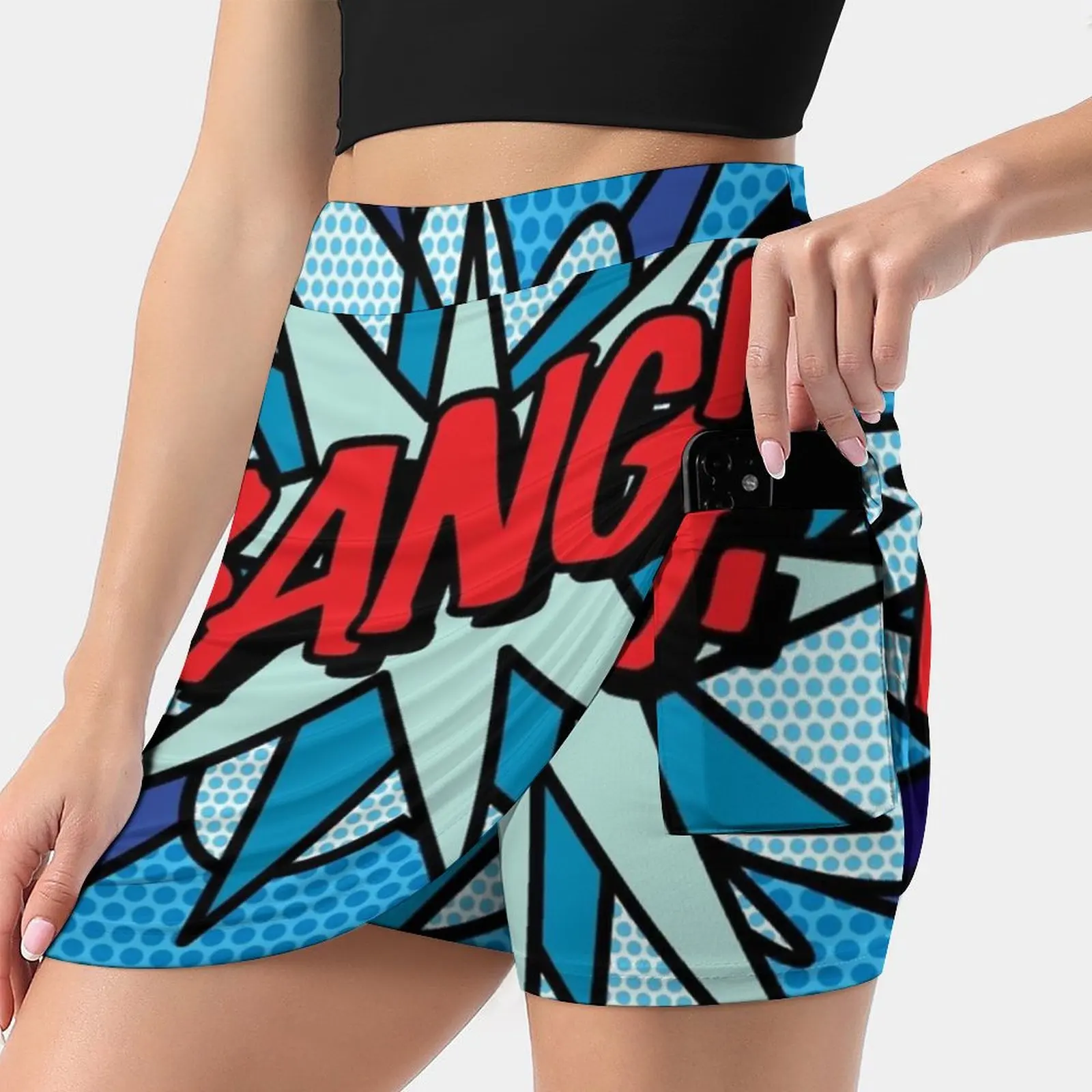 Женская юбка с рисунком Bang модная короткая в стиле поп-арт современном комикс