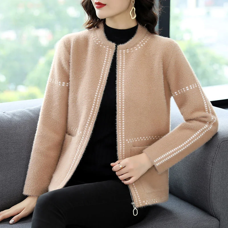 Autumn Winter Female New Imitation Mink Fleece Sweater Coat Women Loose Thickened Knitted Cardigan Women's Top Short Small Coat