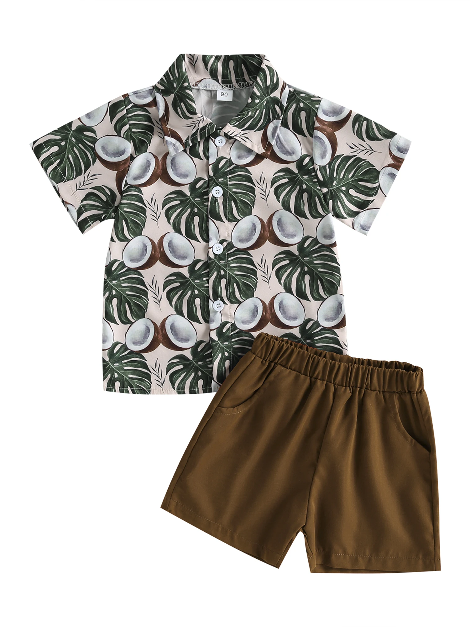 

Рубашка на пуговицах с принтом в виде рыбы, летний короткий комплект для маленьких мальчиков, рубашка с цветочным принтом и шорты, 2 предмета...