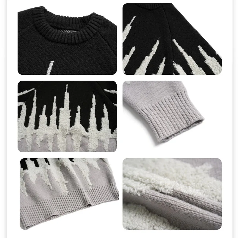 Свитер мужской/женский вязаный в стиле хип-хоп Свободный джемпер с узором