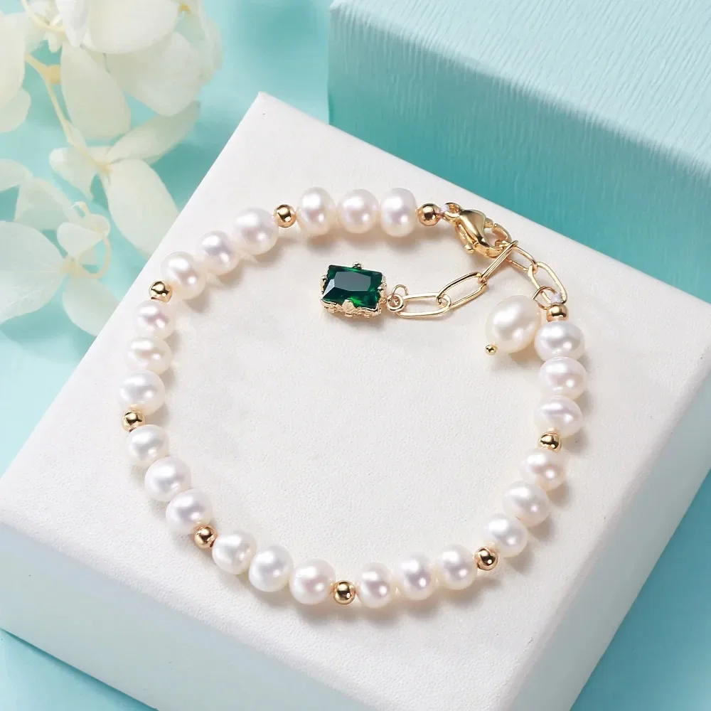 

Pearls Bracelets for Women White Design Style Valentine's Day Gift Jewelry Sale Bangles Green Gemstones Crystals Chain Original