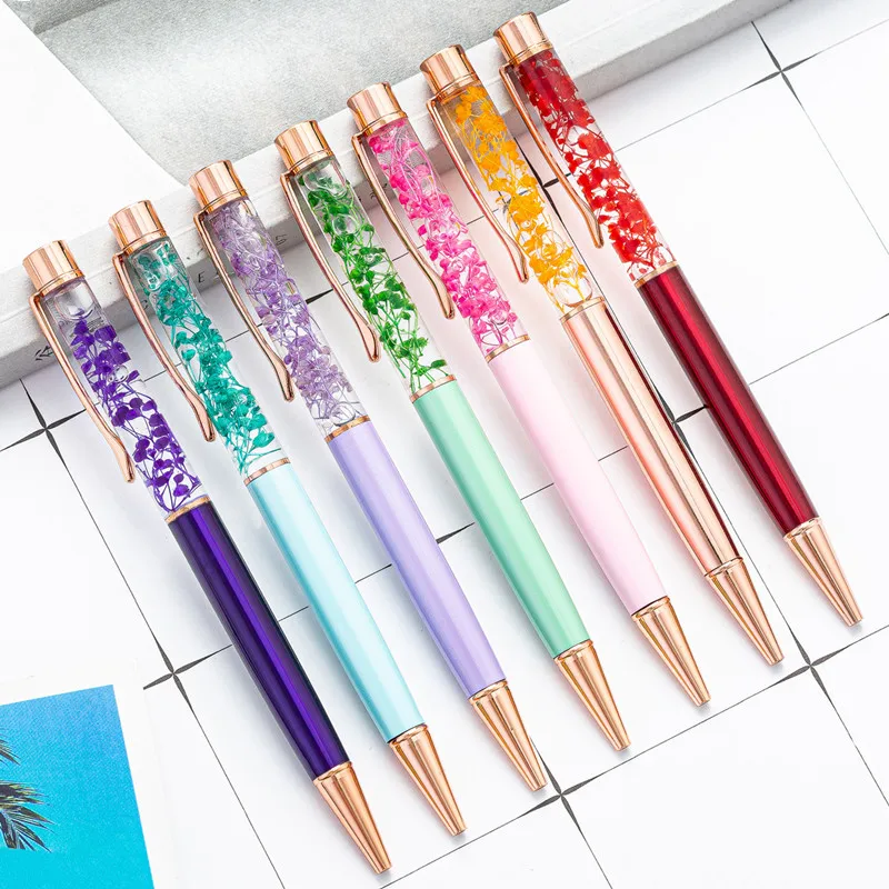 

2PcsNew Eternal Life Flower Oil Pen Metal Ballpoint Pen Lettering Engraved Name Advertising Pen Custom Logo Stationery Wholesale