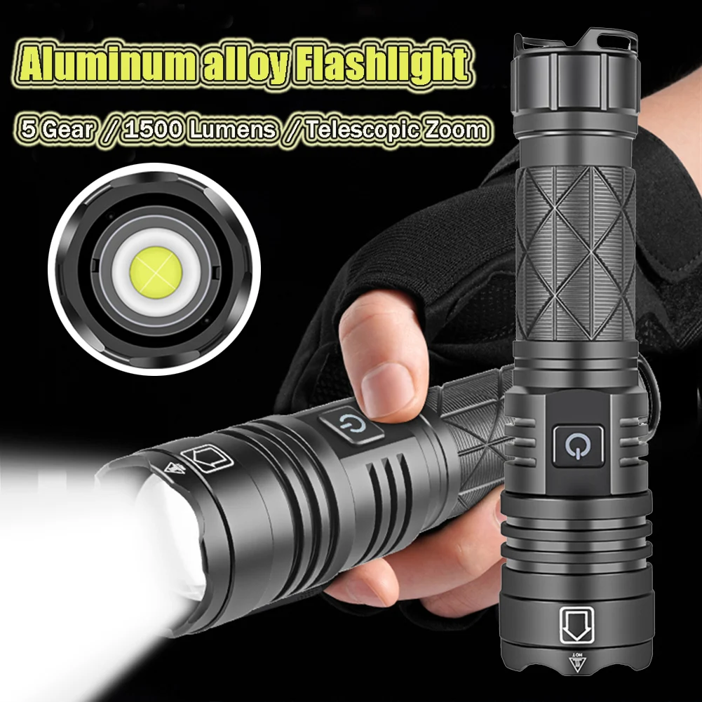 

Светодиодный фонарик из алюминиевого сплава, телескопический зум, сисветильник, фонарик, перезаряжаемый фонарик типа с, 200-300 м, фонасветиль...