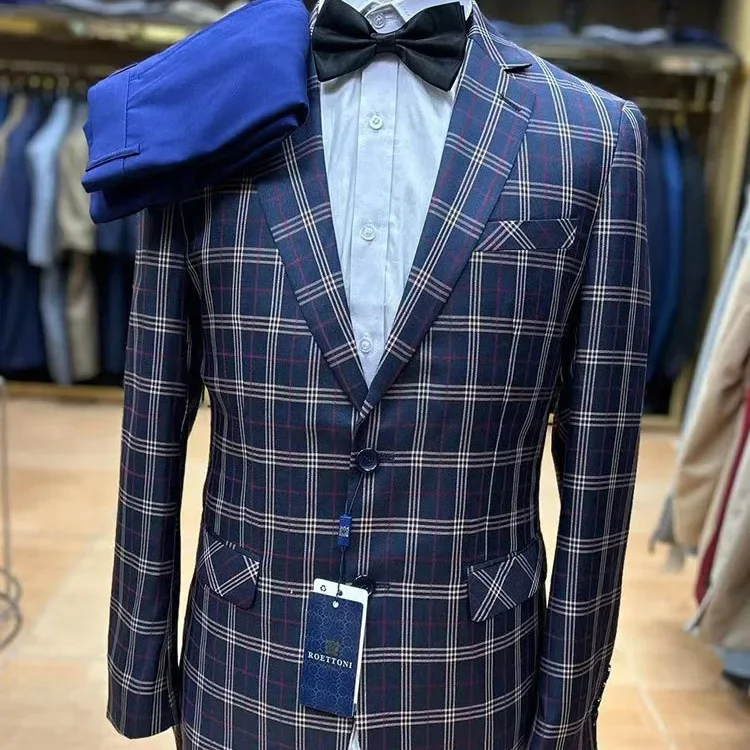 Клетчатые облегающие костюмы для мужчин комплект из 2 предметов с высокой талией