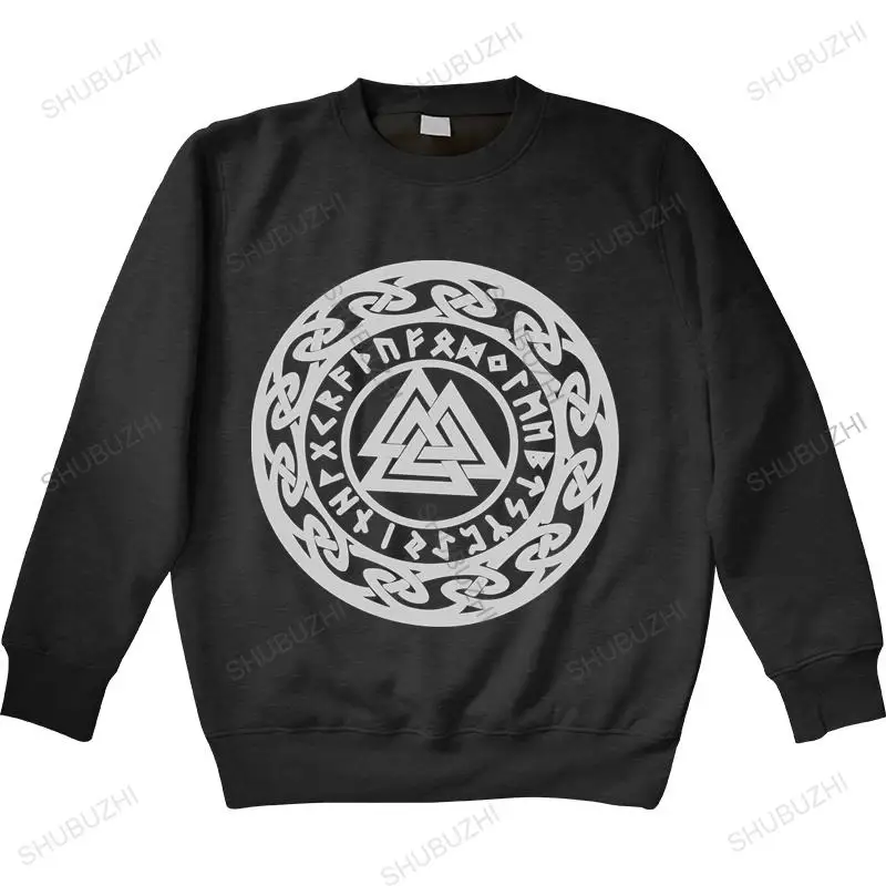 Мужская осенняя толстовка черная с капюшоном Valknut рунами Asatru pagan хлопковые