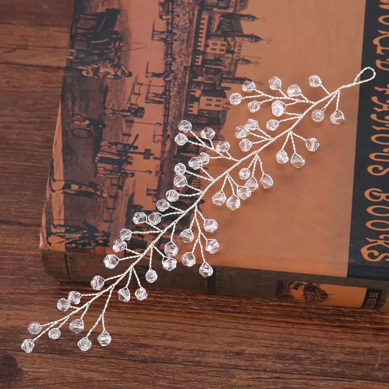 

Handmade Crystal Leaves Headband Pearl Bead Tiara for Women Party Pageant Bride Head Piece LL@17