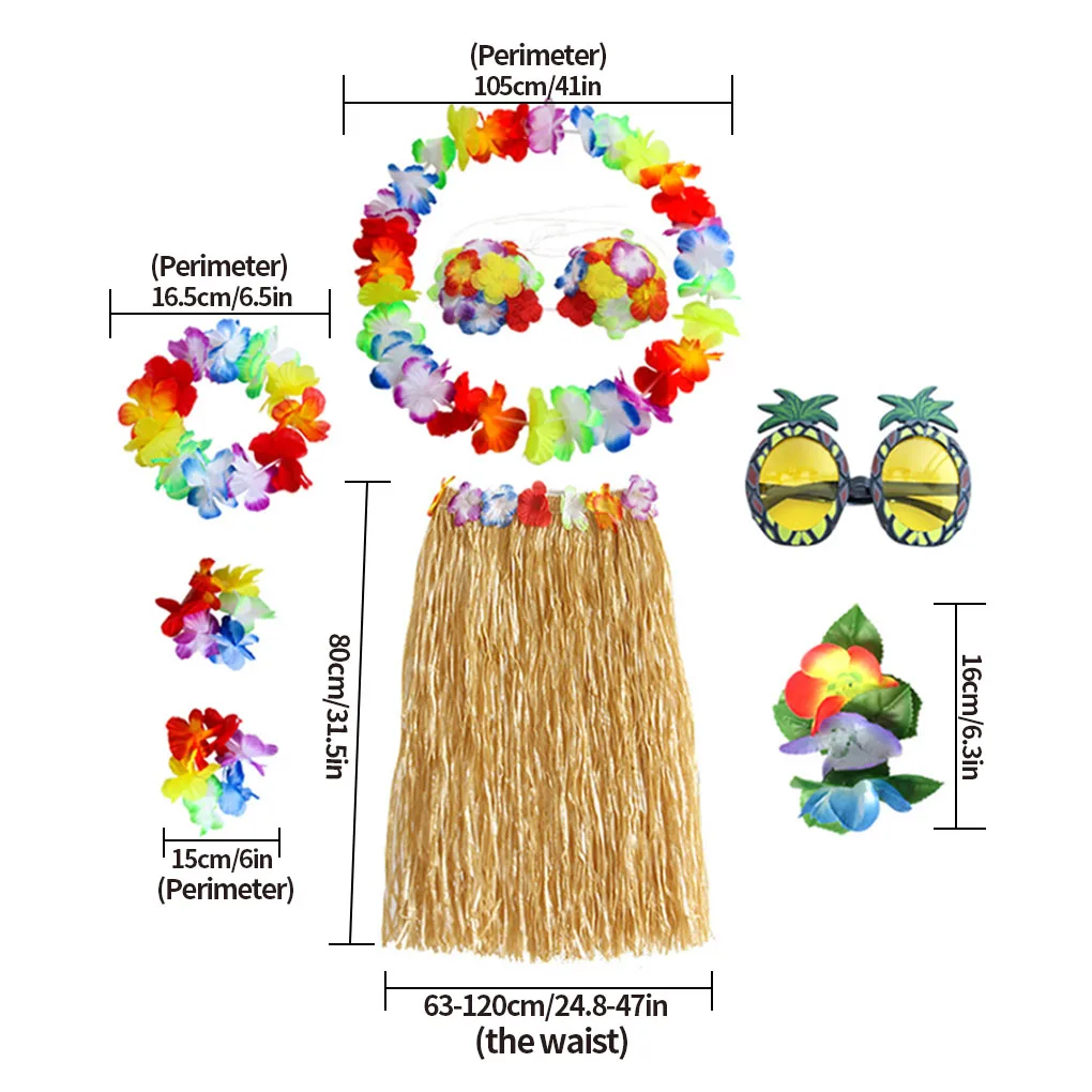 Костюм для пляжной вечеринки "Гавайский набор с цветным юбкой из травы" для танцев, изготовленный из яркой ткани для летних танцевальных украшений.