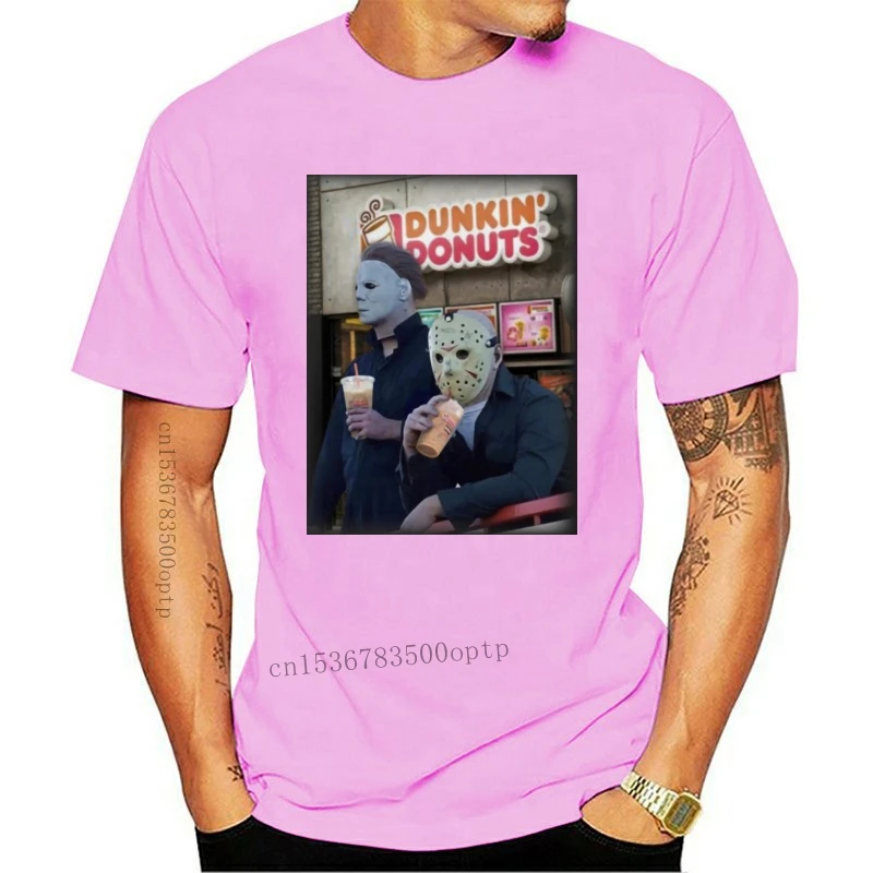 Fashion Freeship Michael Myers And Jason Voorhees Drink Dunkin Donuts T - Shirt New Funny Tee Shirt