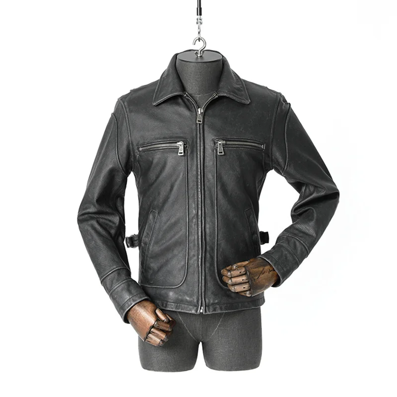 

Spring Autumn Single Garment The First Layer Cowhide Coat Men's Pure Leather Jacket Outdoor Trekking Hunting Camping Riding Tops