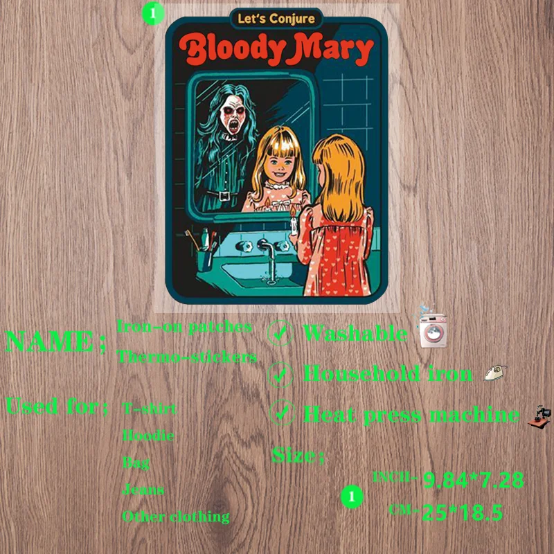 

Полуночные ужасы, Железный патч с термопереносом рисунком «Let's conjurre Bloody Mary»