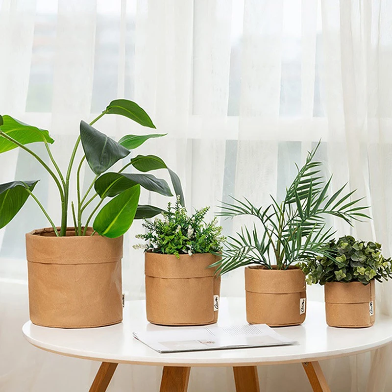 

1PC Kraft Paper Flowerpot Desktop Flower Reusable Multifunctional Storage Bag Pot Container Flowerpot Succulents Planter Pot