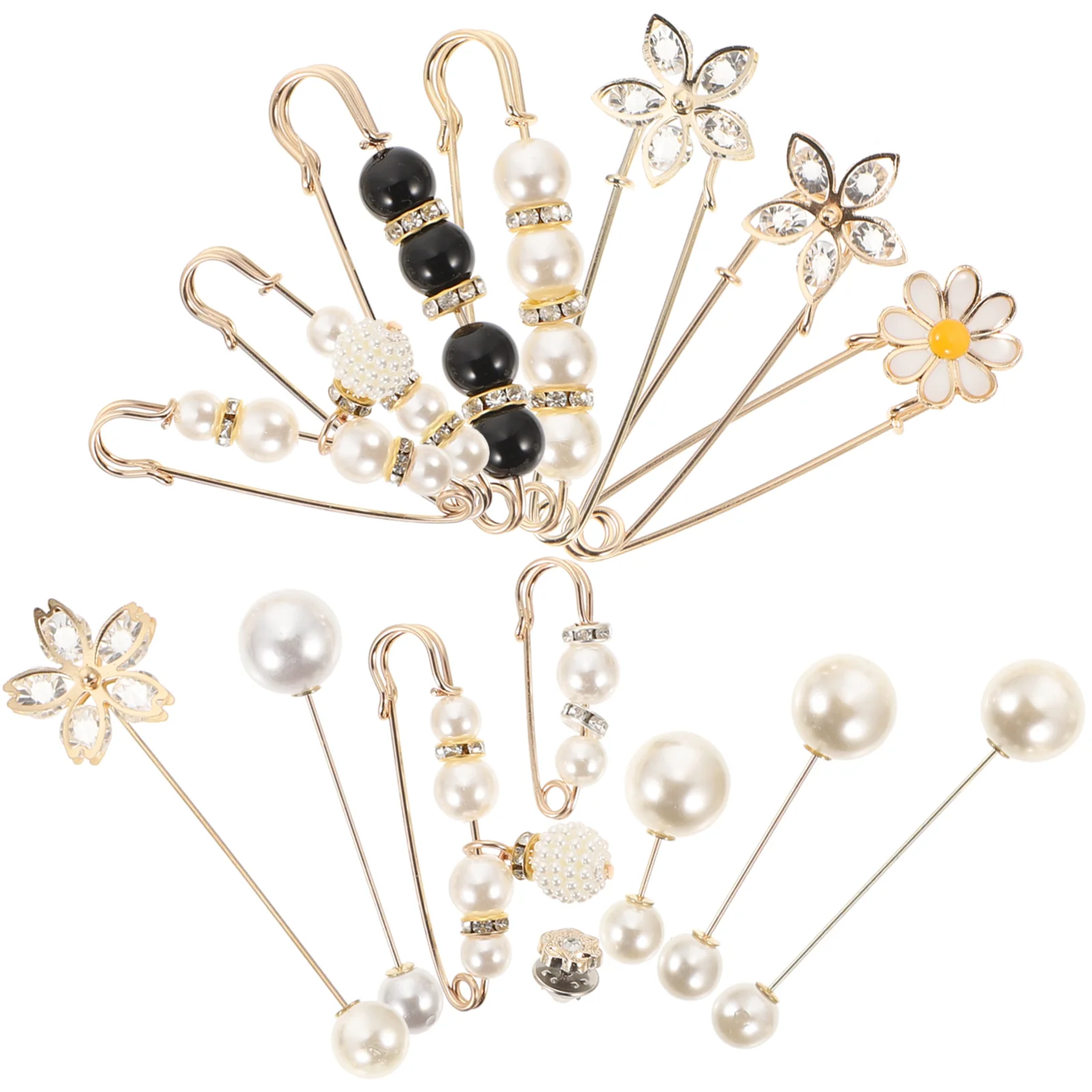 

15 Pcs Scarf Collar Pin Pants Tightener Sweater Chain Clips Pearl Brooch Anti-light Adjustment Buckle Waist Baroque Brooch