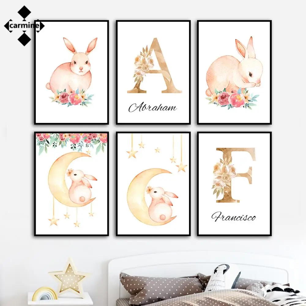 

Baby Cartoon Custom Name Canvas Painting Personalized Wall Art Poster and Print Custom Your Name Picture Home Living Room Decor