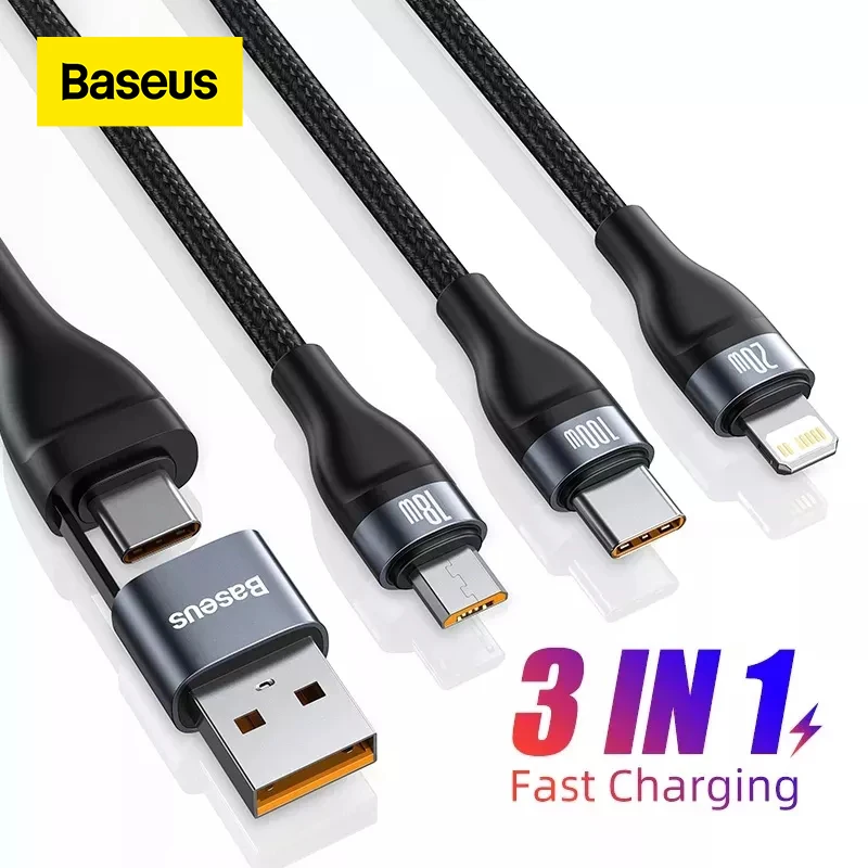 

USB-кабель Baseus 3 в 1 для быстрой зарядки, 100 Вт