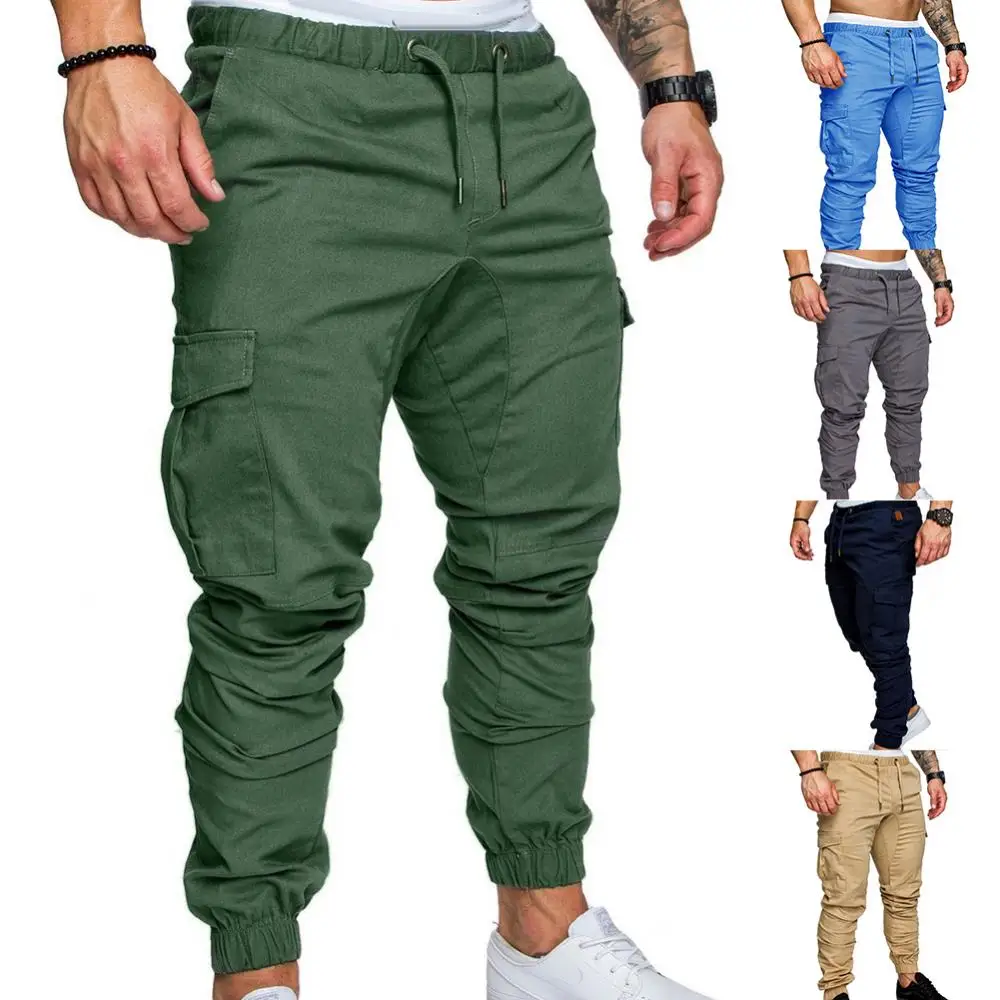 

New Men's Casual Jogging Pants Solid Color Pocket Pants Sports Pants Men's Trousers Street Hip Halen Jogging Pants Free Shipping