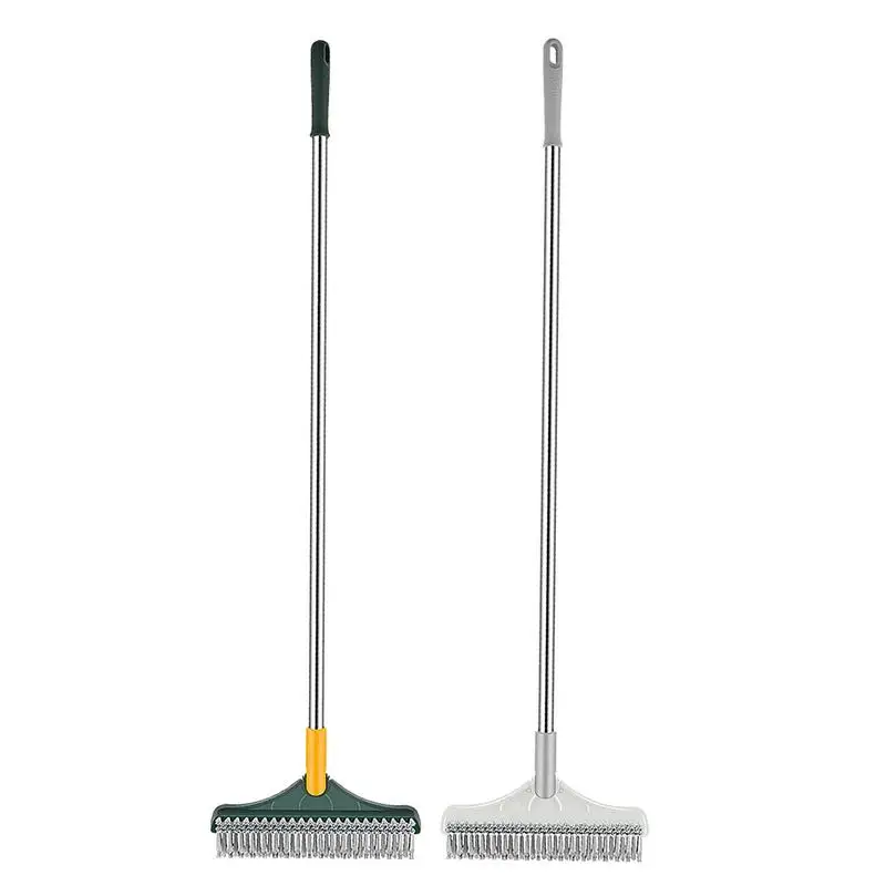 

3in1 Cleaning Scrub Brush Stainless Steel Metal Long Handle Scrubber 180-degree Rotatable Stiff Bristles Floor Cleaning Brush