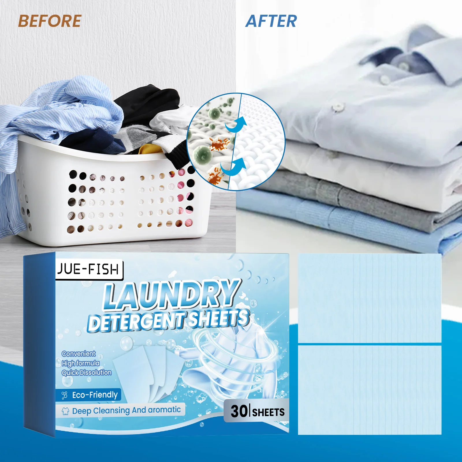 Jue-Fish Экологически Чистые Листы Для Стирального Порошка Глубокая Очистка