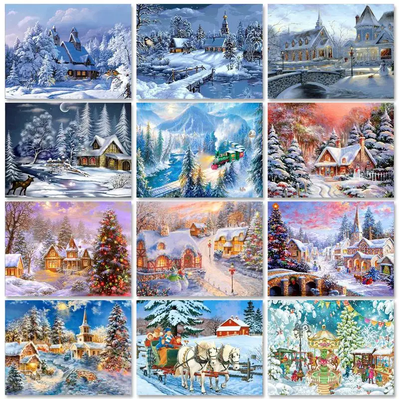 

RUOPOTY Frame Diy Oil Painting By Numbers For Adults Kits Handicrafts Winter Snow Scenery Painting Decors Diy Gift Wall Artworks